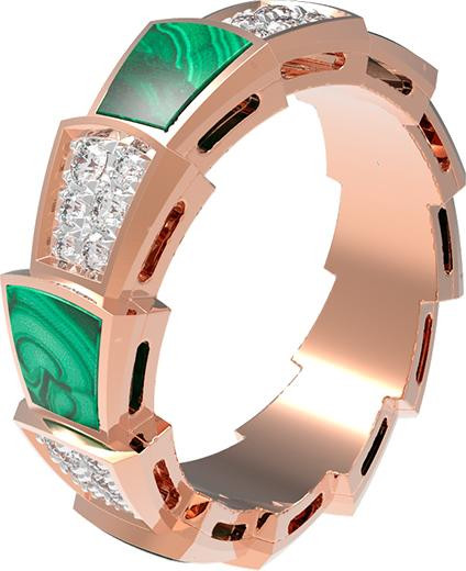 Кольцо из золота c бриллиантами и малахитом