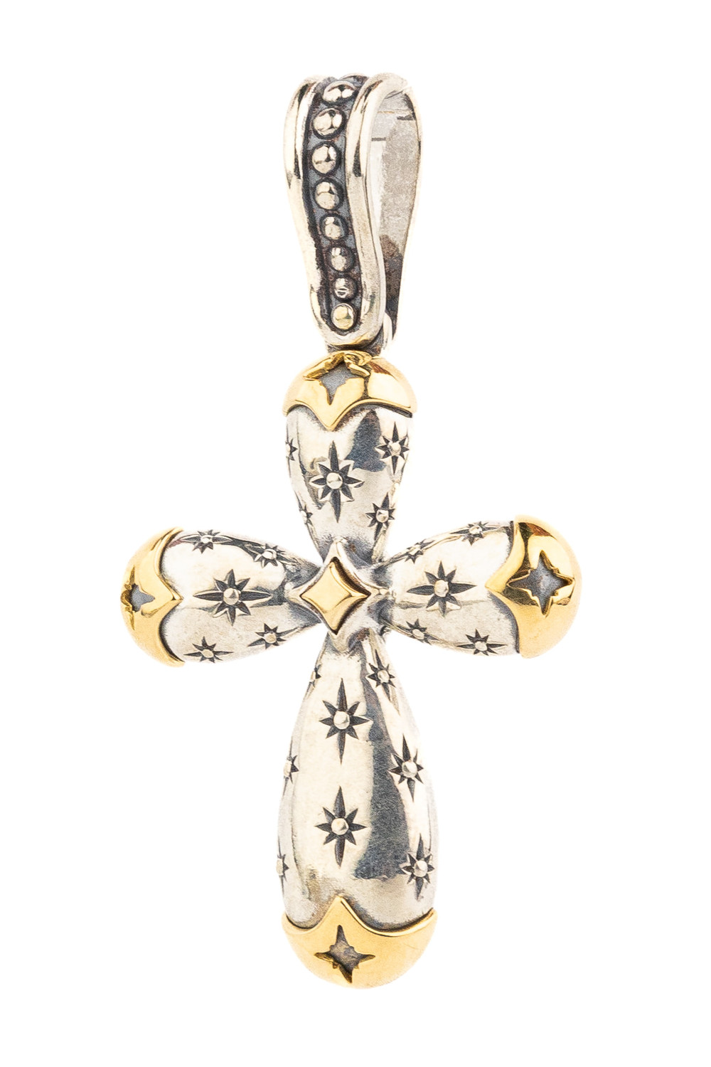 Крест из серебра и золота c фианитом и рубином